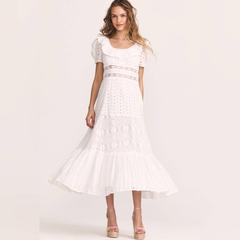 NWT $595 Loveshackfancy Stassie Eyelet Lace Maxi Dress In White